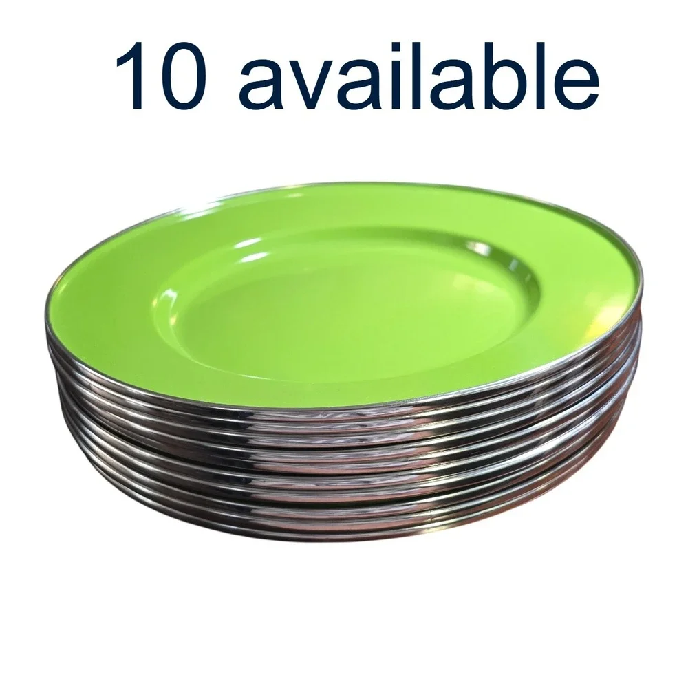 1 count discontinued POTTERY‎ BARN ENAMELWARE dinner green silver 12